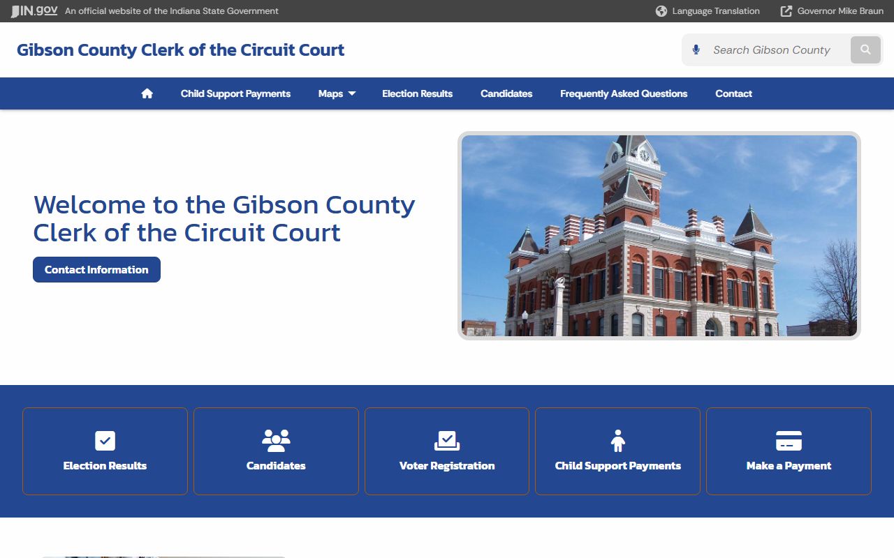 Gibson County Clerk of the Circuit Court IN.gov services page