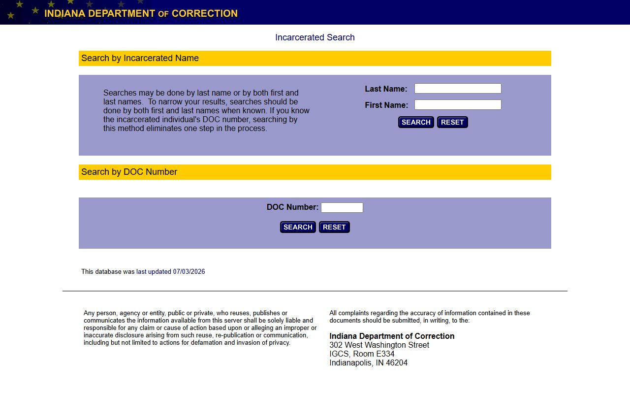Gibson County arrest records Indiana DOC offender locator