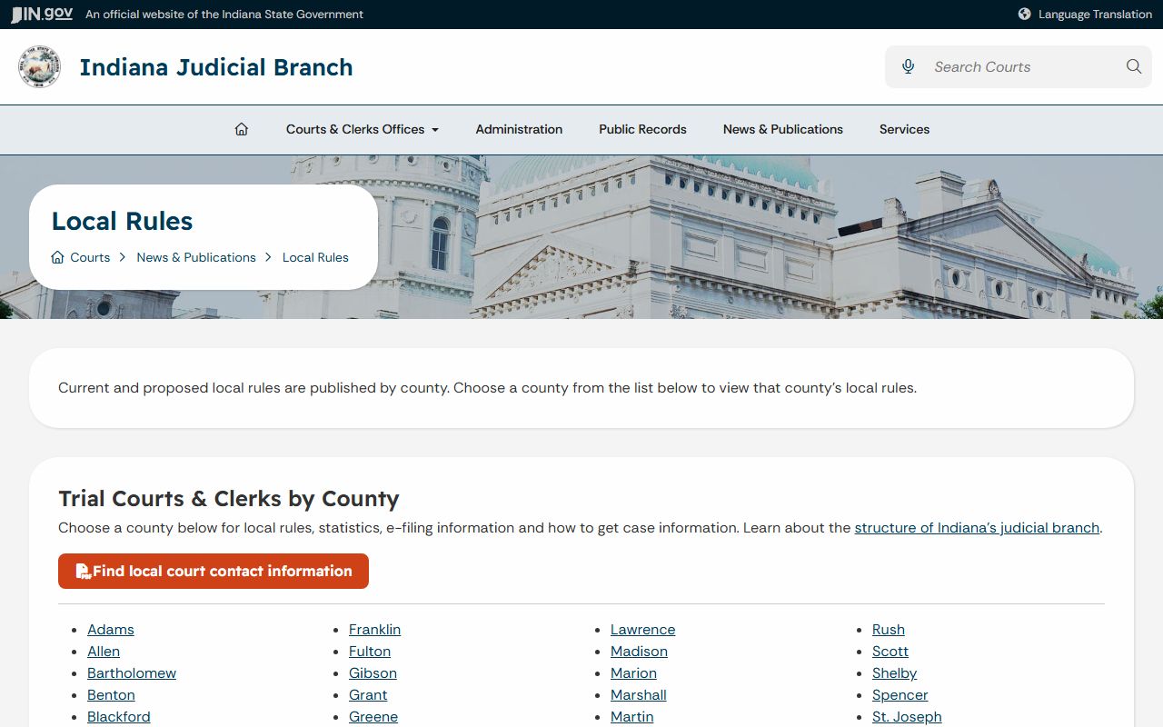 Gibson County Circuit Court and Superior Court local rules index