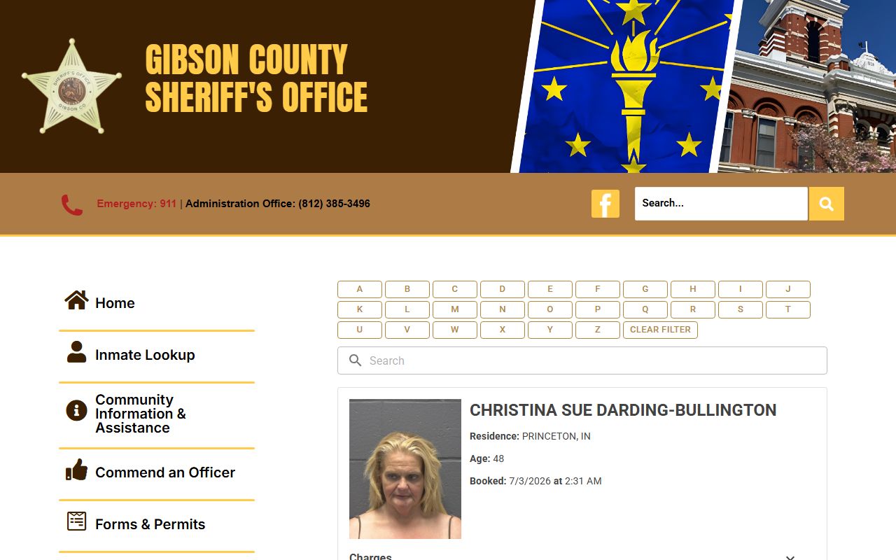 Gibson County inmate records sheriff inmate lookup page