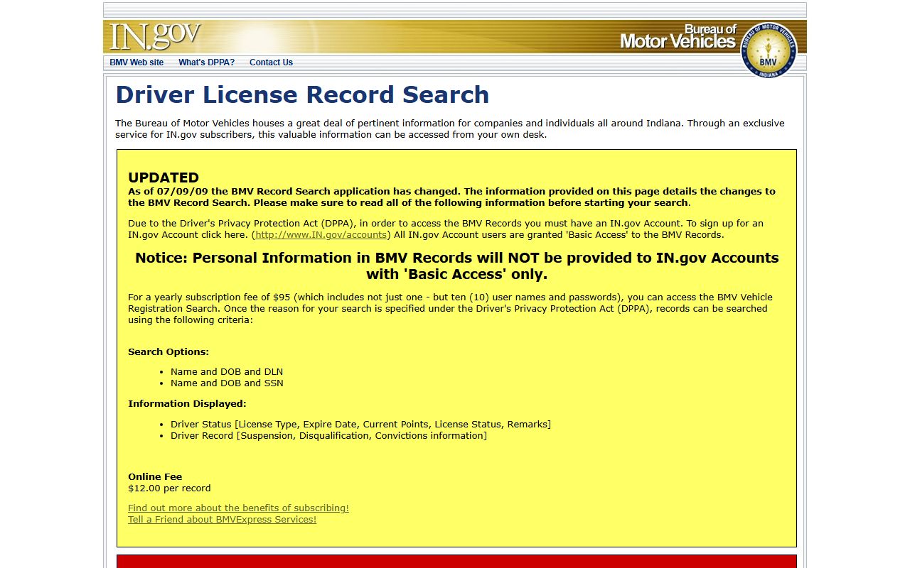 Gibson County traffic court records Indiana BMV license record search