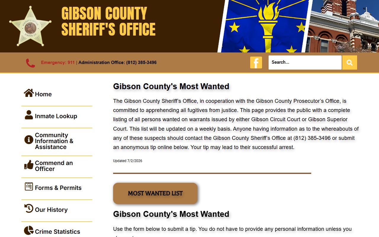 Gibson County warrant records sheriff most wanted page