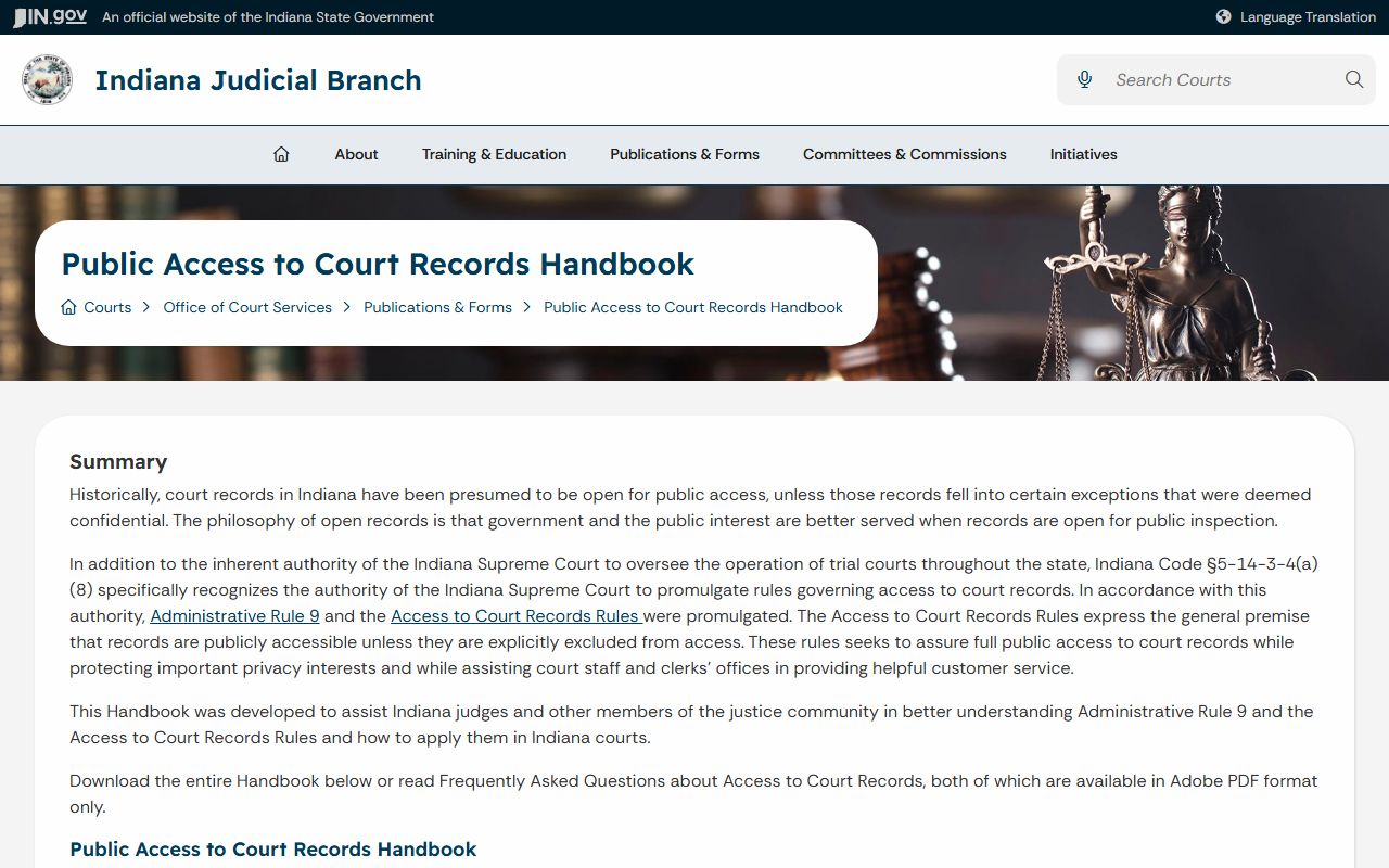 Gibson County court records Indiana public access handbook